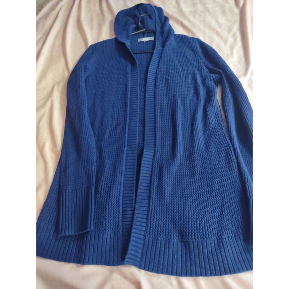 Marled Cardigan Sweater Size S Blue Hooded - Picture 8 of 8